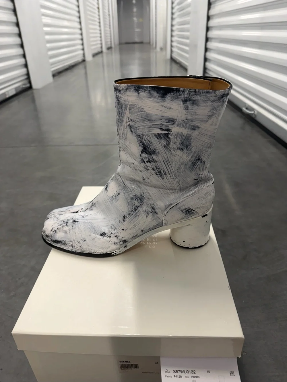 Maison Martin Margiela White and Black Brushstroke Mid-Calf Boots